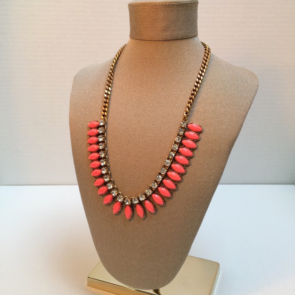 J. Crew Coral and Rhinestone Necklace